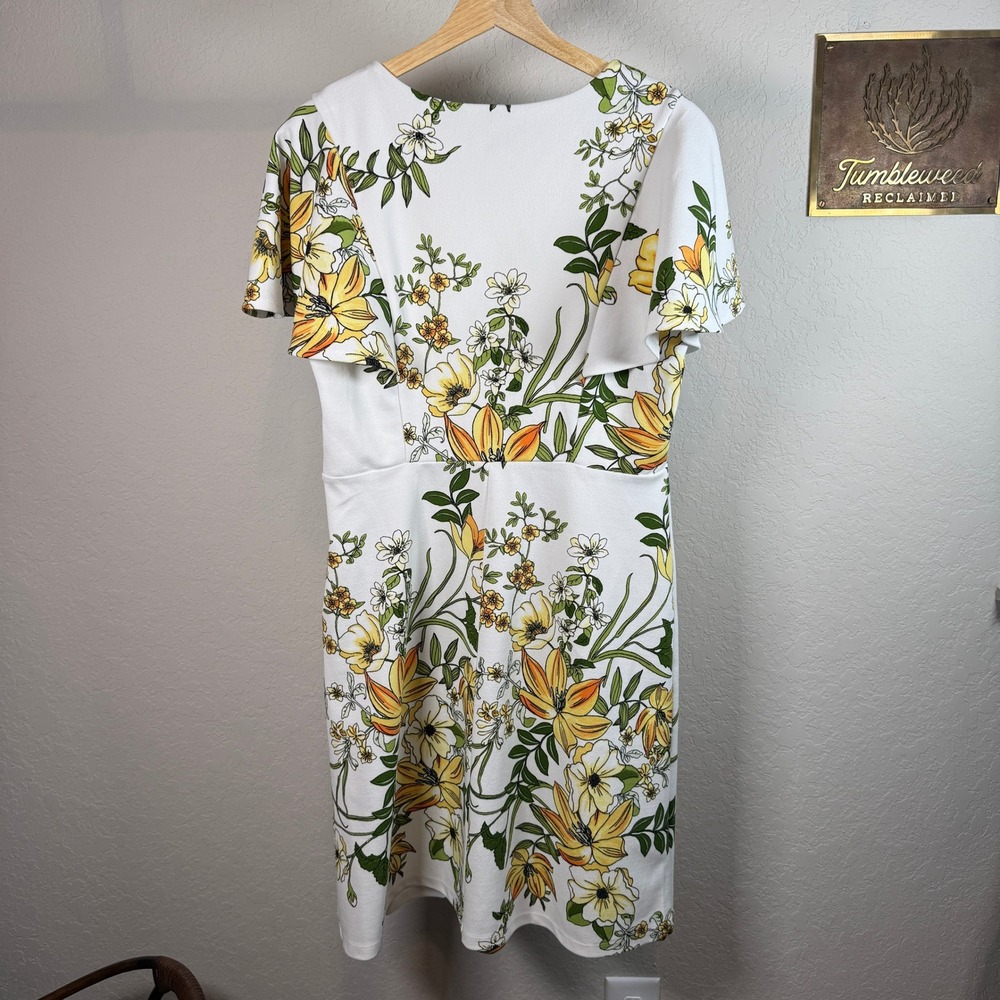 Enfocus Studio Womens Floral Sheath Dress White Yellow‎ Flutter Sleeve Size 12 - Picture 9 of 9